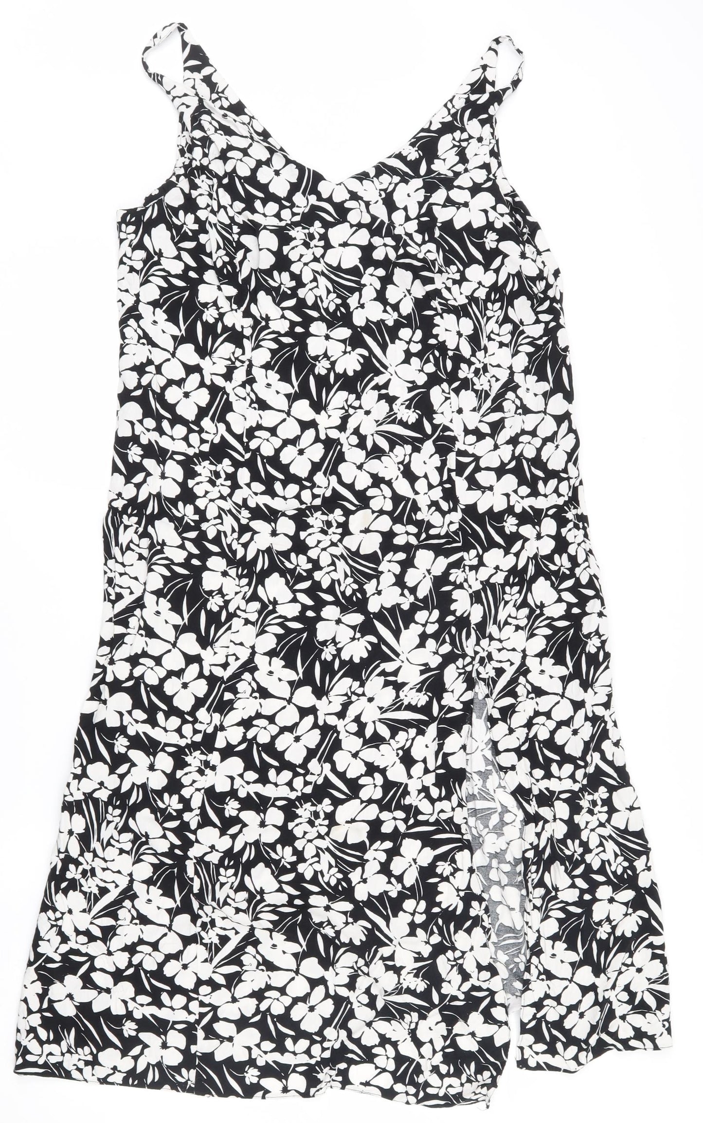 Primark Womens Black Floral Viscose Fit & Flare  Size 14  V-Neck Pullover