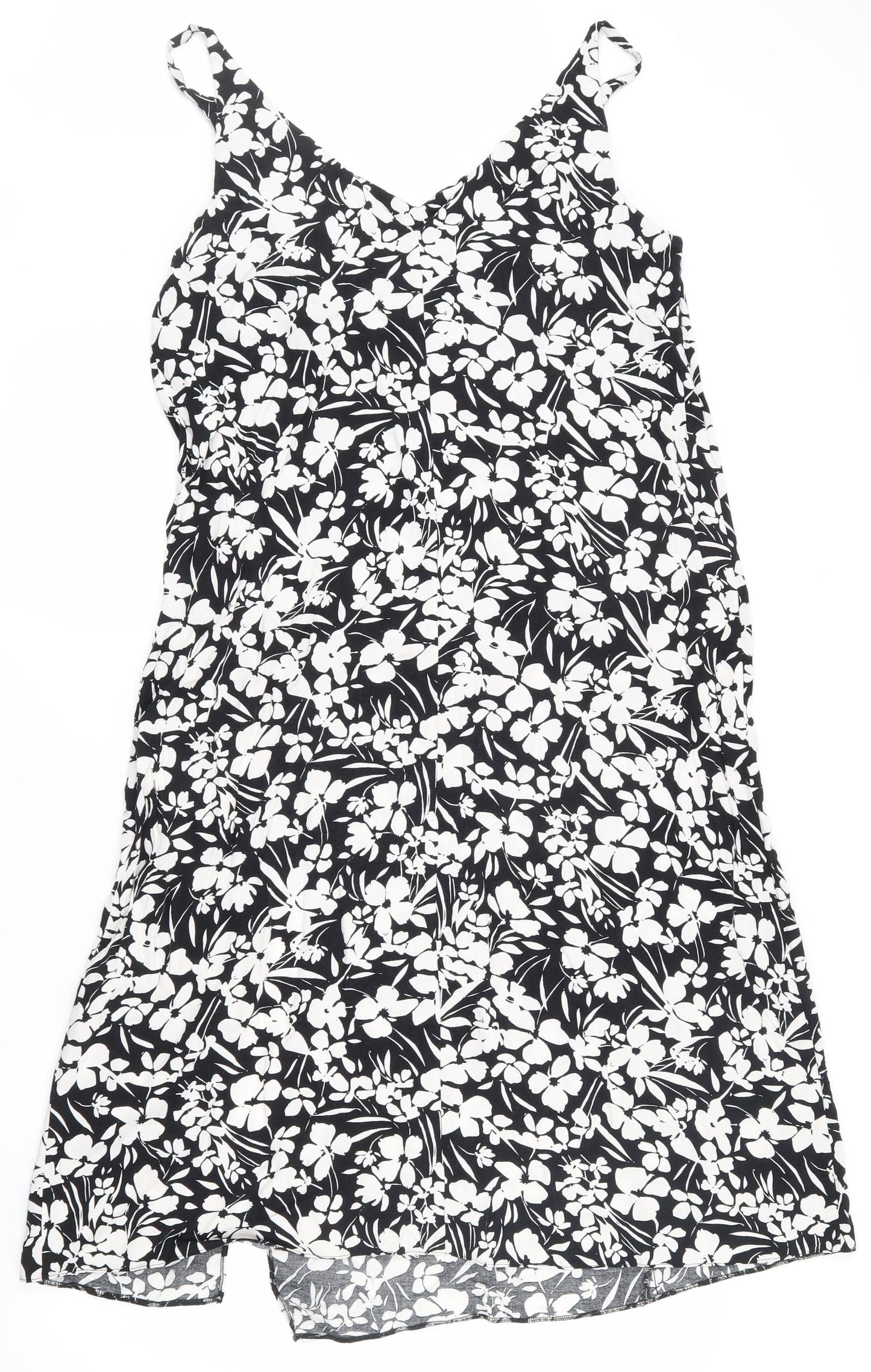 Primark Womens Black Floral Viscose Fit & Flare  Size 14  V-Neck Pullover