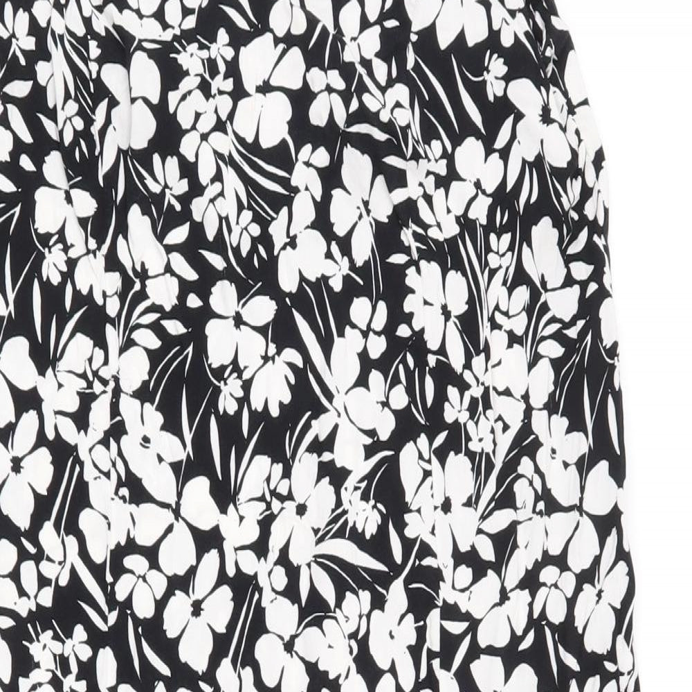 Primark Womens Black Floral Viscose Fit & Flare  Size 14  V-Neck Pullover