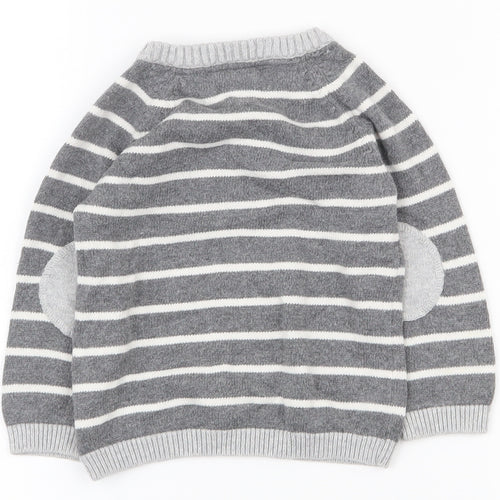 H&M Boys Grey Striped 100% Cotton Pullover Jumper Size 6-9 Months  Button