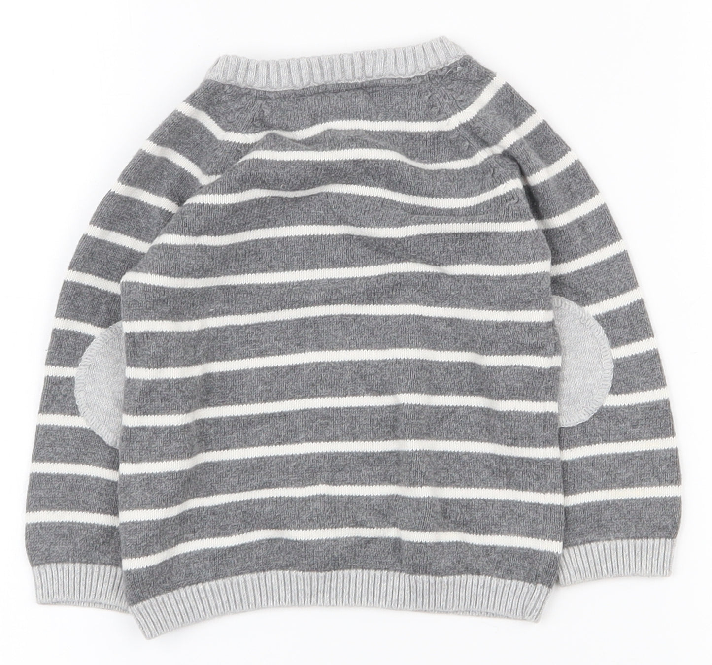 H&M Boys Grey Striped 100% Cotton Pullover Jumper Size 6-9 Months  Button