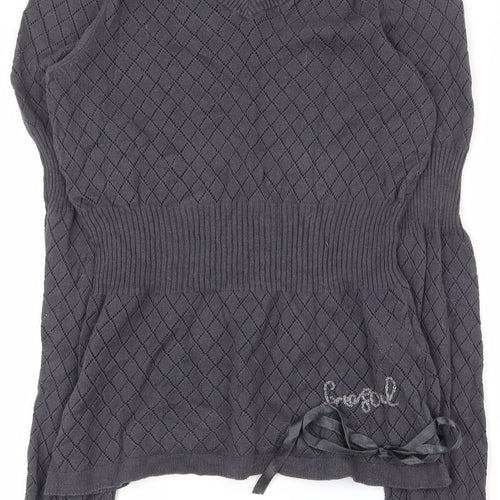Freesoul Womens Grey V-Neck Argyle/Diamond Cotton Pullover Jumper Size S