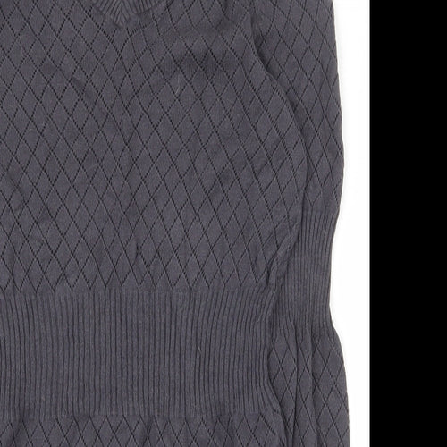 Freesoul Womens Grey V-Neck Argyle/Diamond Cotton Pullover Jumper Size S