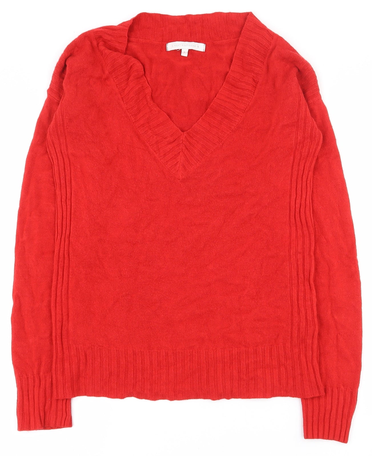 NEXT Womens Red V-Neck  Acrylic Pullover Jumper Size 8