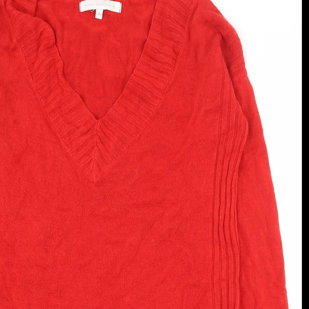 NEXT Womens Red V-Neck  Acrylic Pullover Jumper Size 8