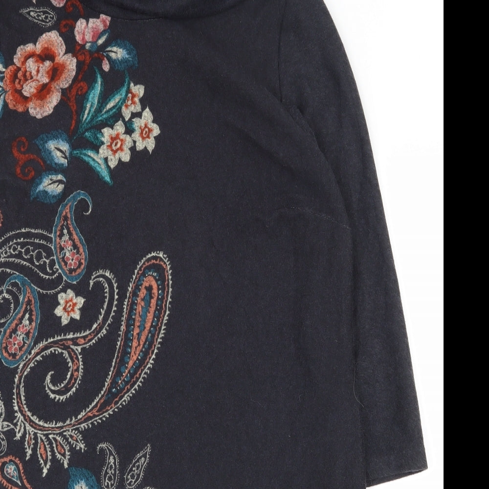 M&Co Womens Blue Paisley Polyester Tunic T-Shirt Size 14 Roll Neck