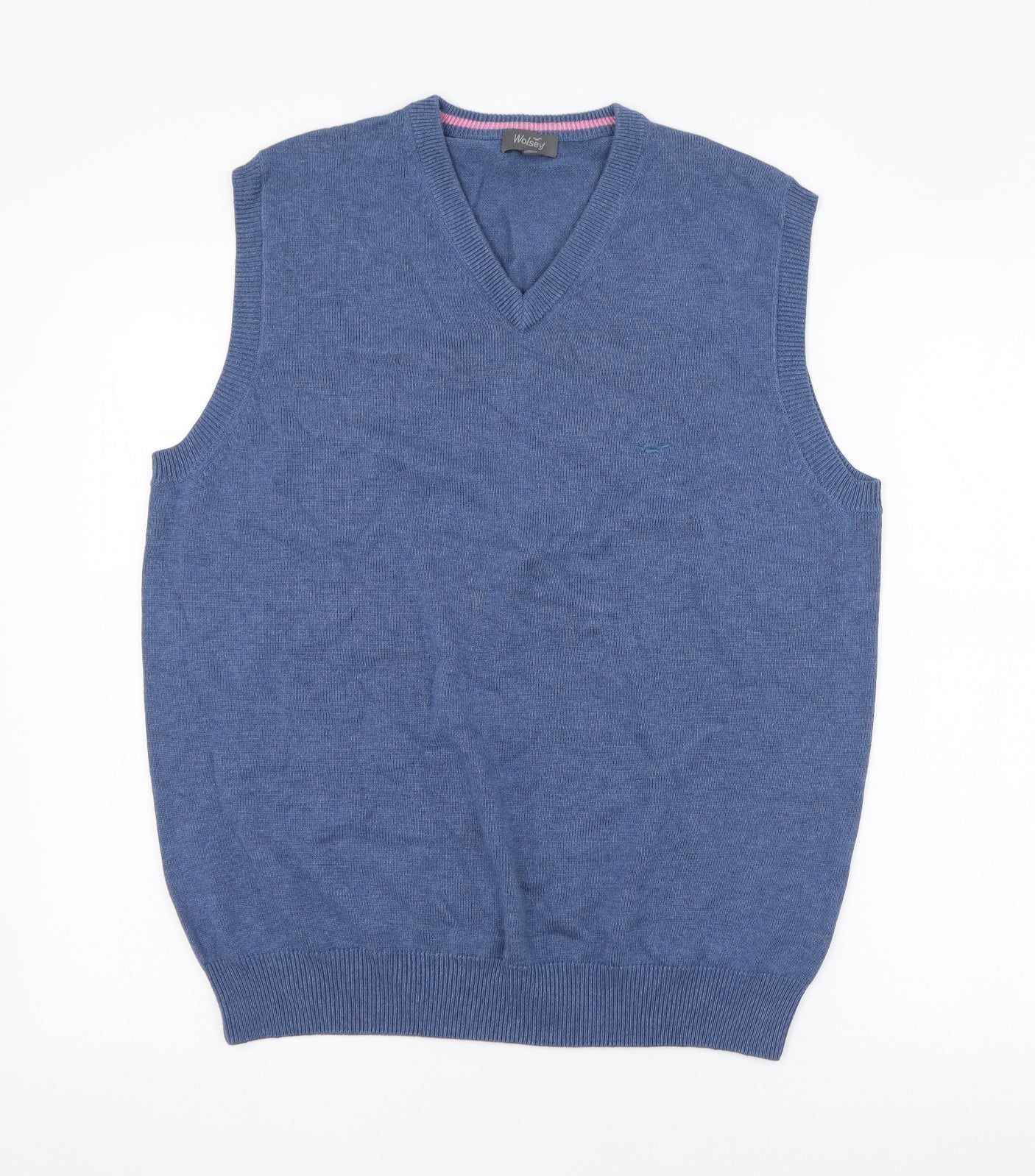 Wolsey Mens Blue V-Neck  Cotton Vest Jumper Size M