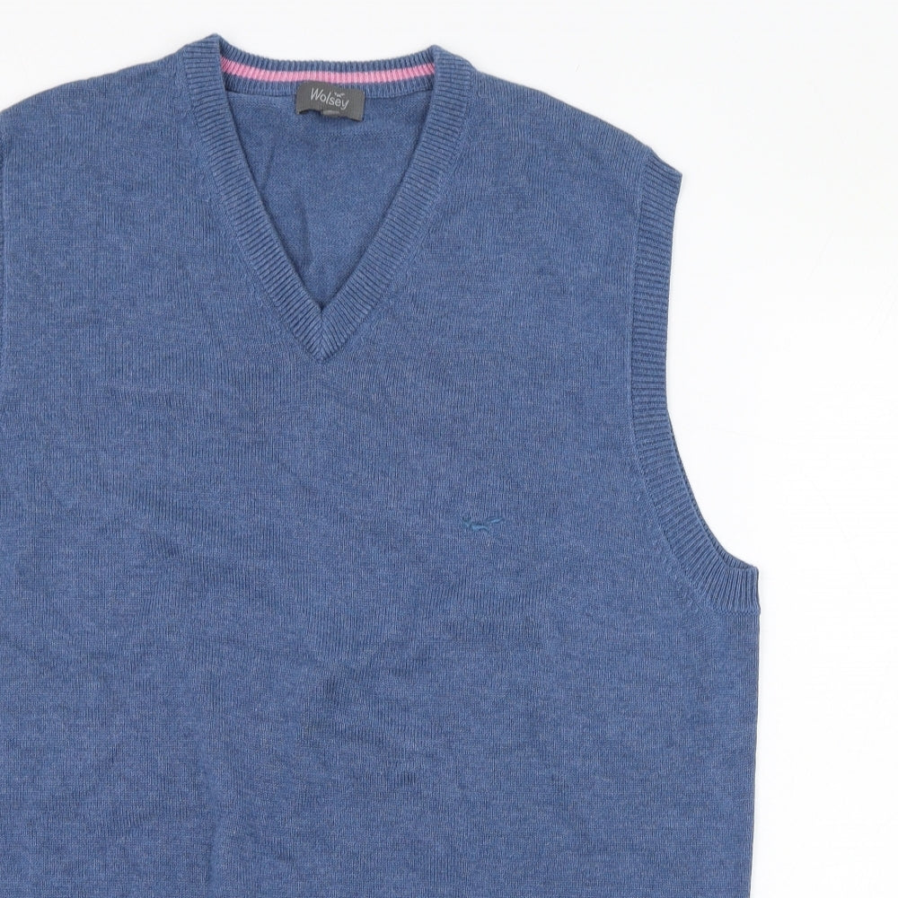 Wolsey Mens Blue V-Neck  Cotton Vest Jumper Size M