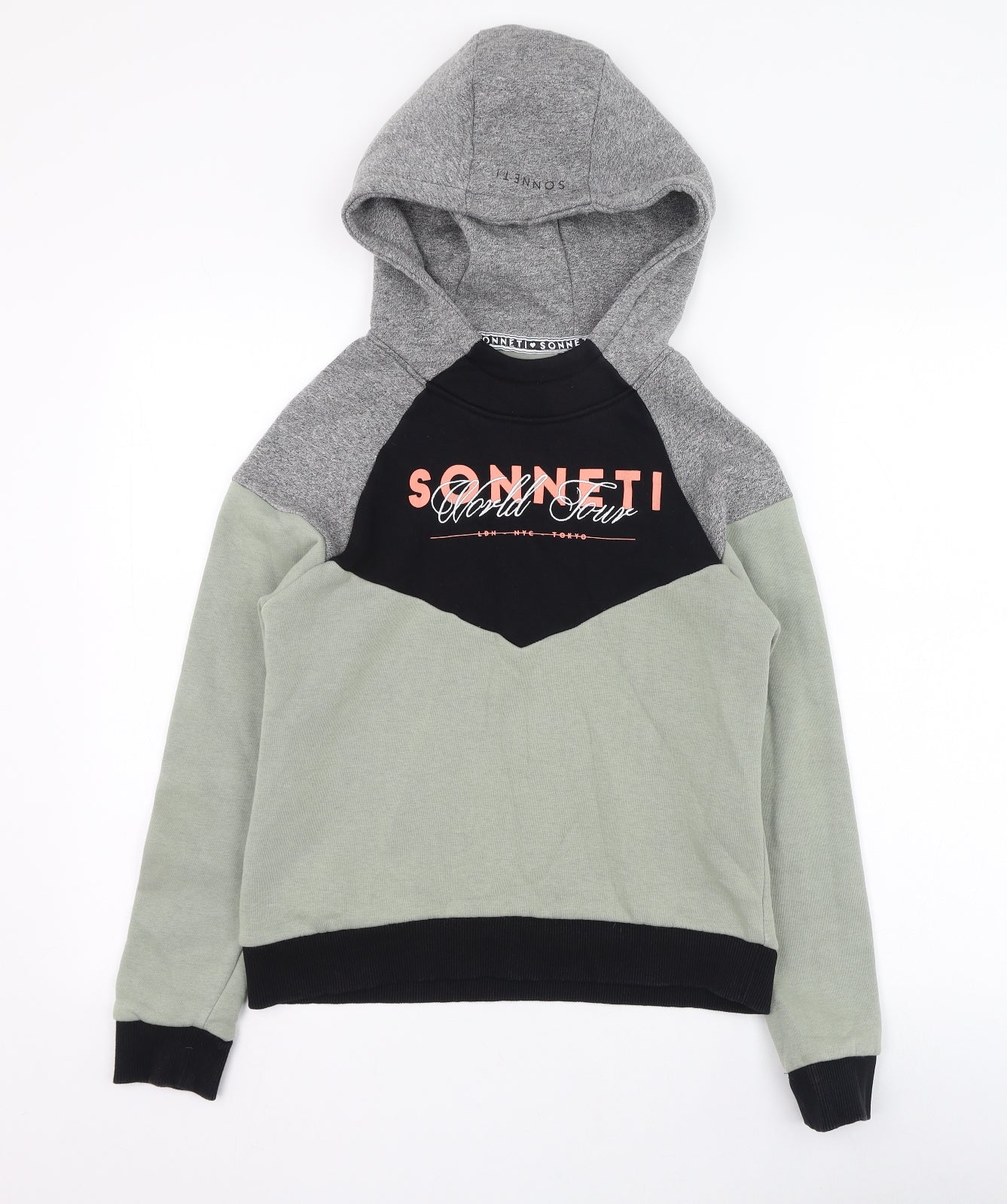 Sonneti Girls Green Colourblock Polyester Pullover Hoodie Size 13-14 Years  Pullover - Sonneti World Tour