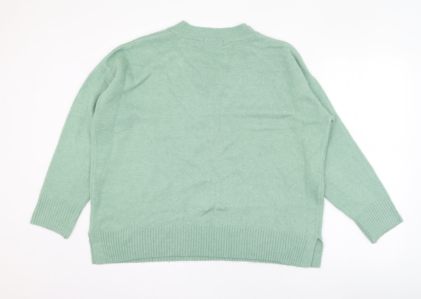 Nutmeg Womens Green V-Neck  Acrylic Pullover Jumper Size 18