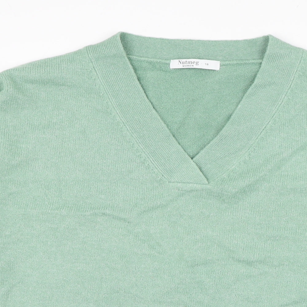 Nutmeg Womens Green V-Neck  Acrylic Pullover Jumper Size 18