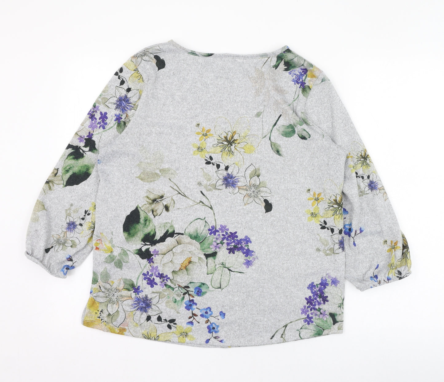 Matalan Womens Grey Round Neck Floral Polyester Pullover Jumper Size 12