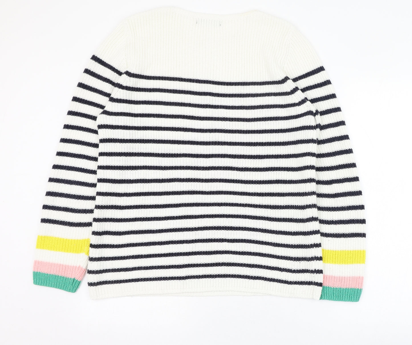 F&F Womens Ivory Round Neck Striped Acrylic Pullover Jumper Size 16