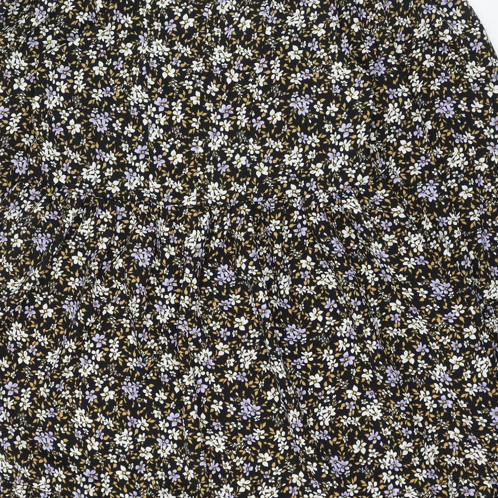 Primark Womens Black Floral Polyester Trapeze & Swing  Size 8  Round Neck Button - Smock