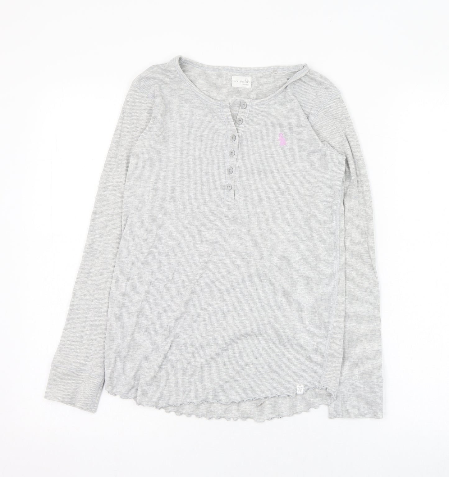 NEXT Girls Grey  Cotton Basic T-Shirt Size 13 Years Round Neck Pullover - Loungewear
