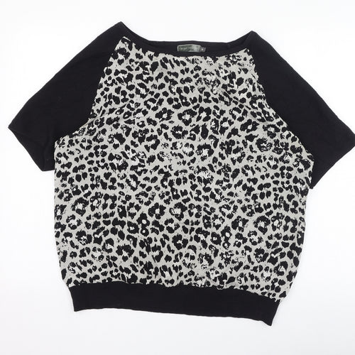 Mint Velvet Womens Black Animal Print Silk Basic Blouse Size 18 Off the Shoulder