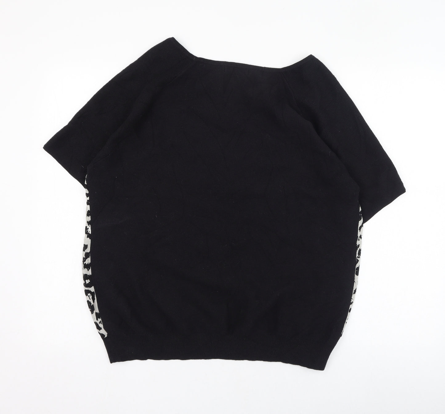 Mint Velvet Womens Black Animal Print Silk Basic Blouse Size 18 Off the Shoulder