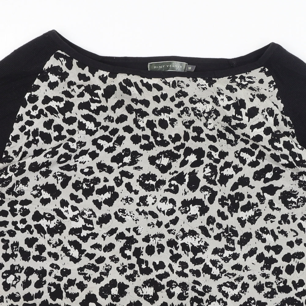Mint Velvet Womens Black Animal Print Silk Basic Blouse Size 18 Off the Shoulder