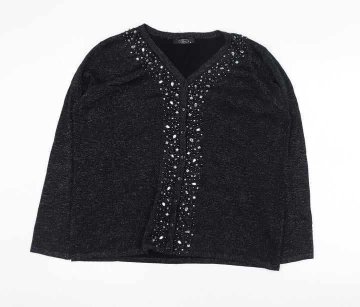 BM Womens Black V-Neck  Acrylic Cardigan Jumper Size M