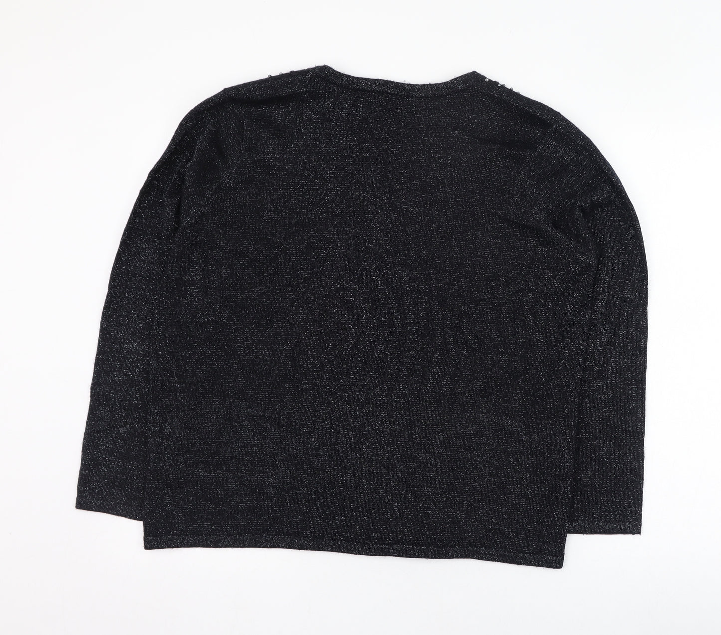 BM Womens Black V-Neck  Acrylic Cardigan Jumper Size M