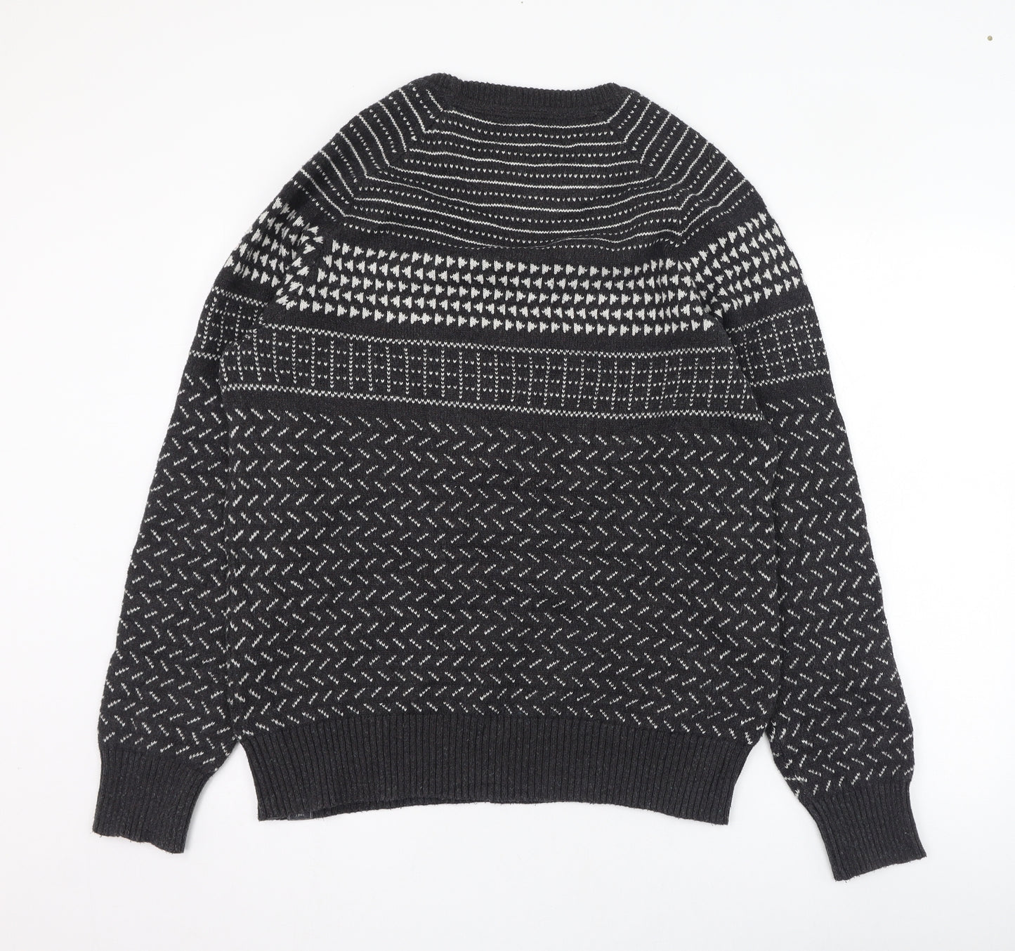 Fat Face Mens Brown Round Neck Geometric Cotton Pullover Jumper Size L