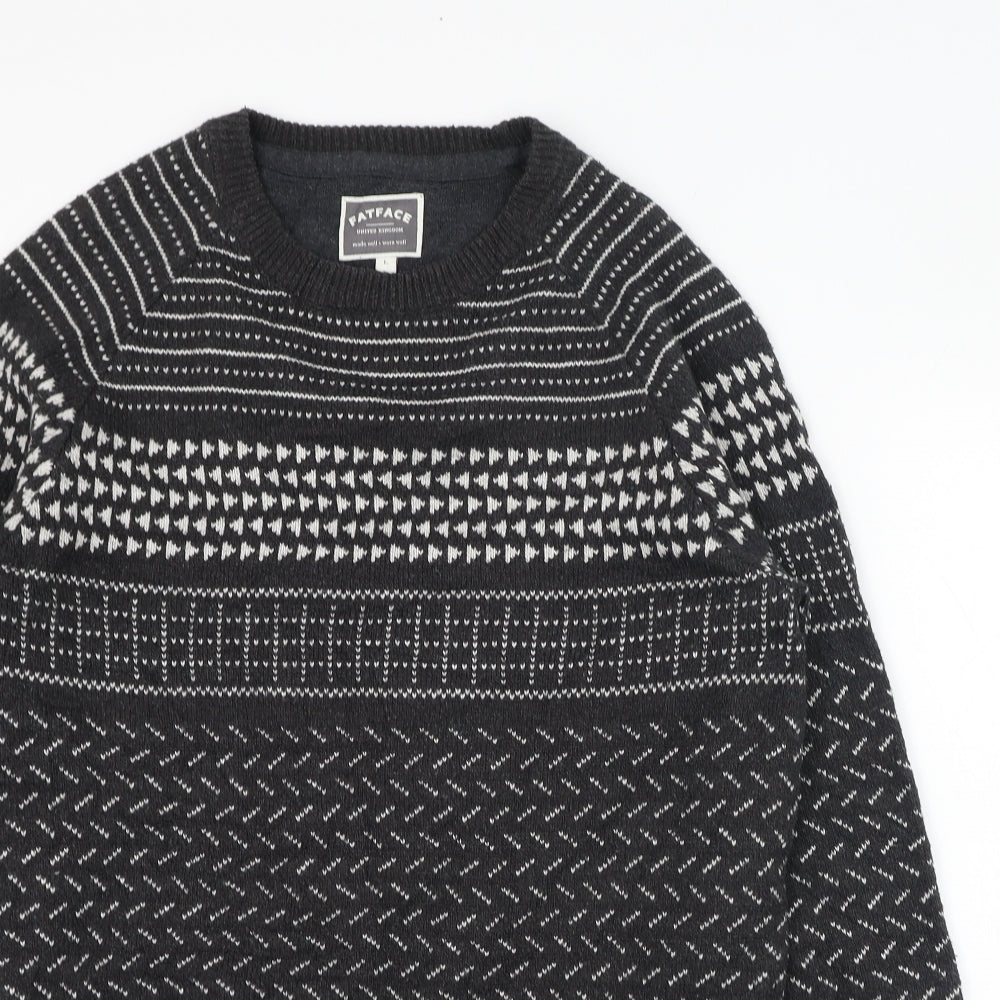 Fat Face Mens Brown Round Neck Geometric Cotton Pullover Jumper Size L