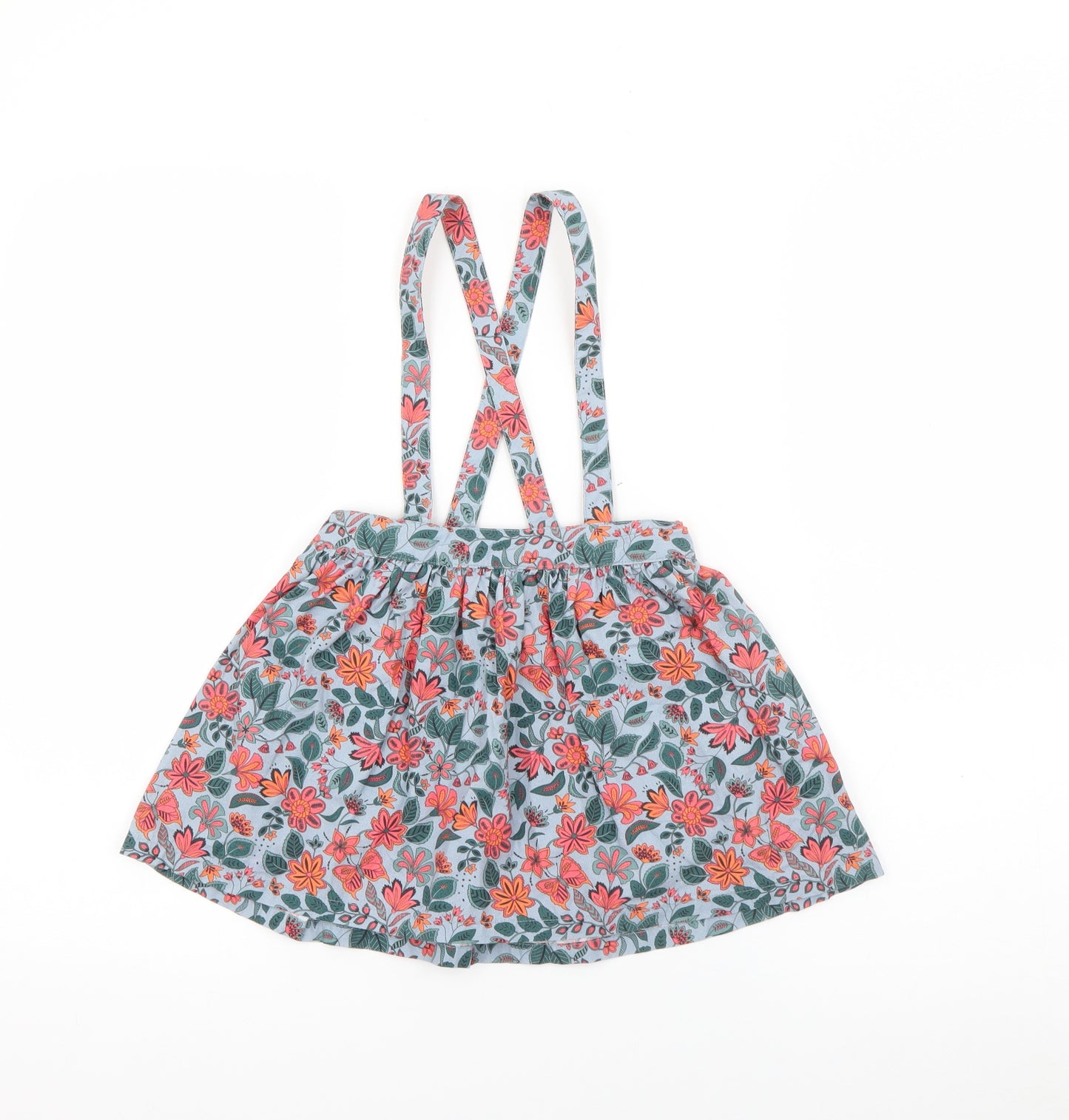 RTR Girls Blue Floral Cotton Pinafore/Dungaree Dress  Size 4 Years  Square Neck