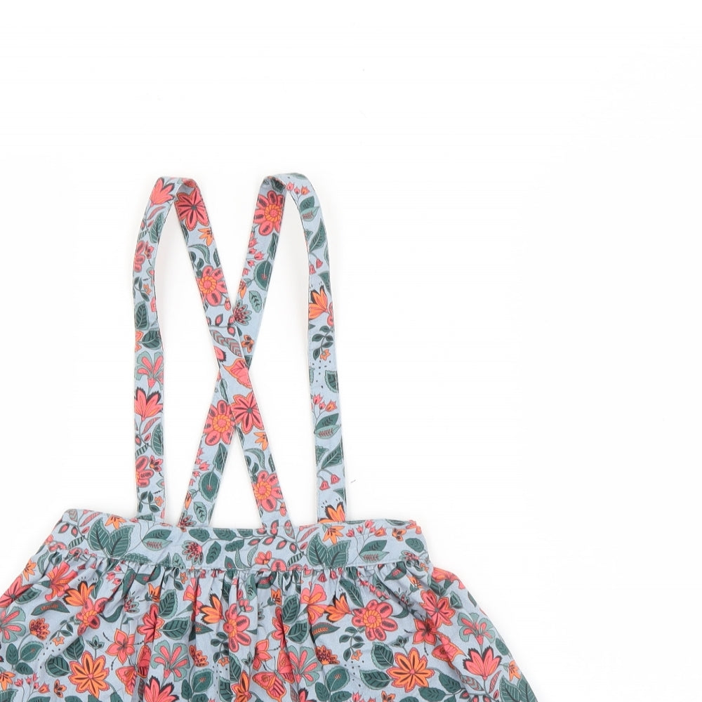 RTR Girls Blue Floral Cotton Pinafore/Dungaree Dress  Size 4 Years  Square Neck