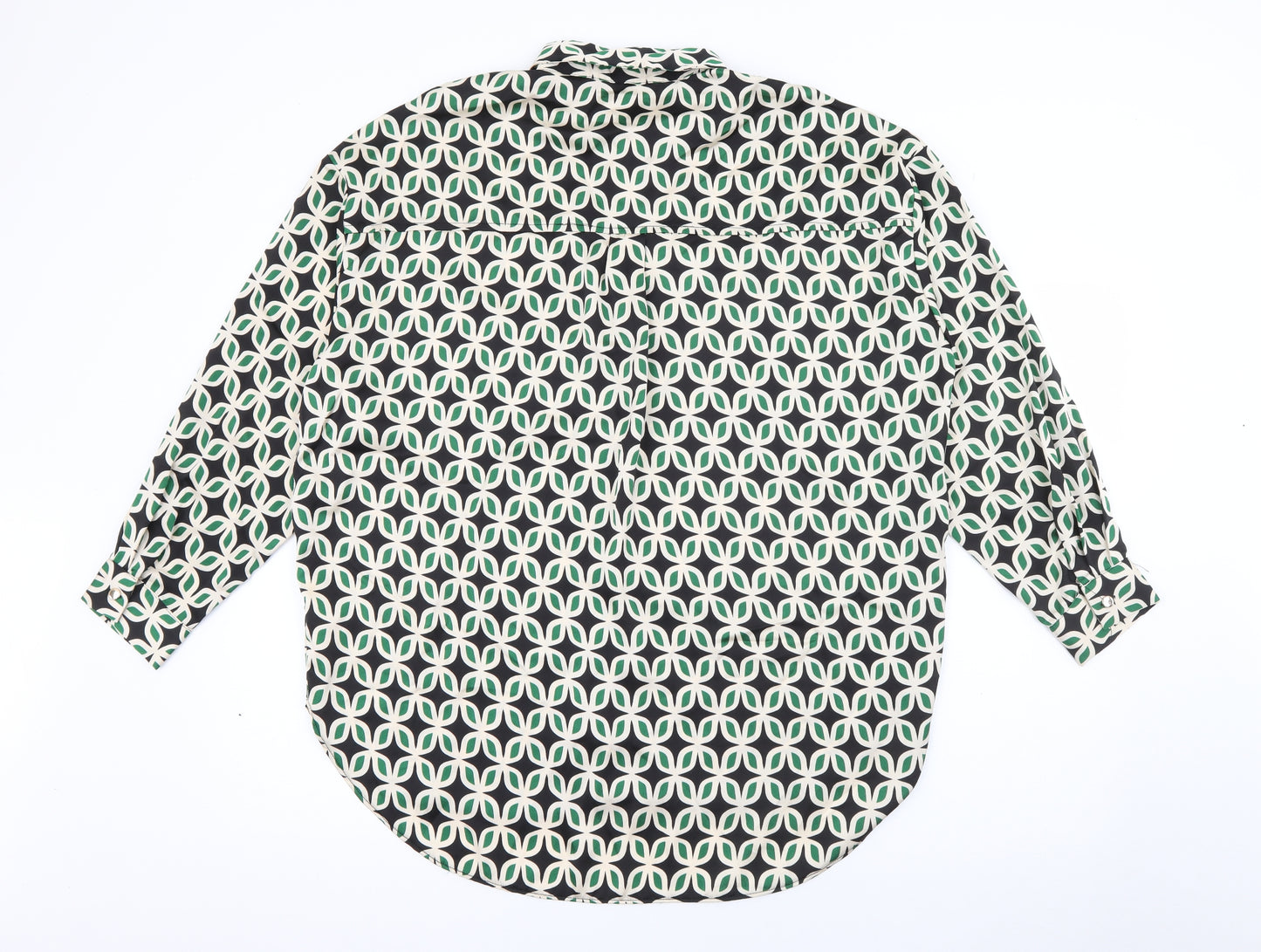 New Look Womens Green Geometric Polyester Basic Button-Up Size 12 Collared