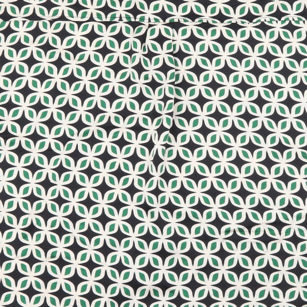New Look Womens Green Geometric Polyester Basic Button-Up Size 12 Collared
