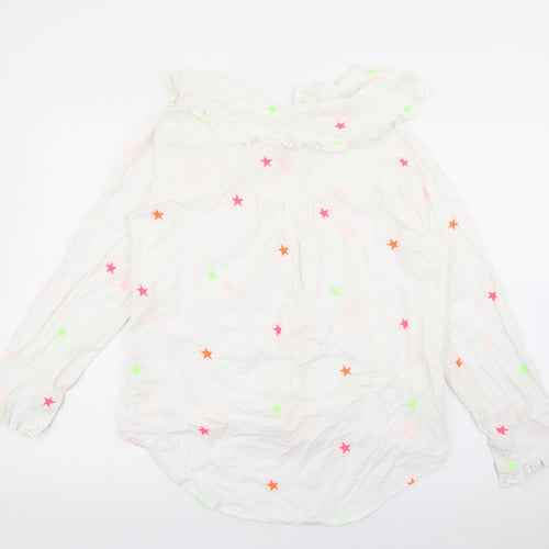 Gussy and Lou Womens White Geometric Cotton Basic Button-Up Size S Collared