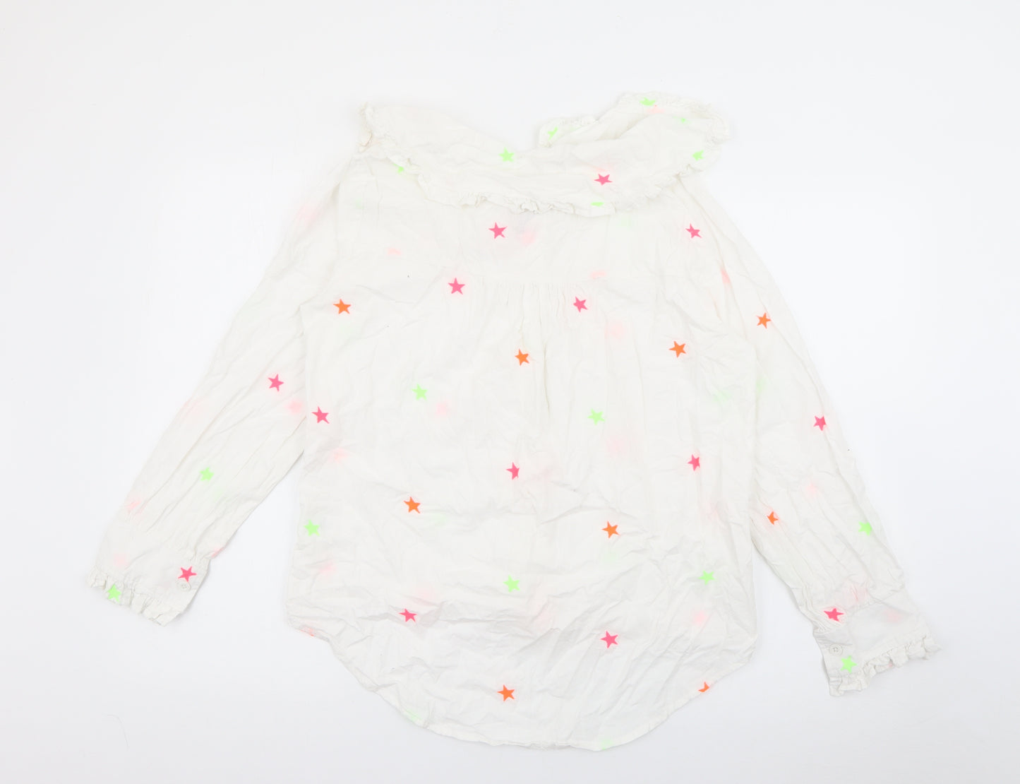 Gussy and Lou Womens White Geometric Cotton Basic Button-Up Size S Collared