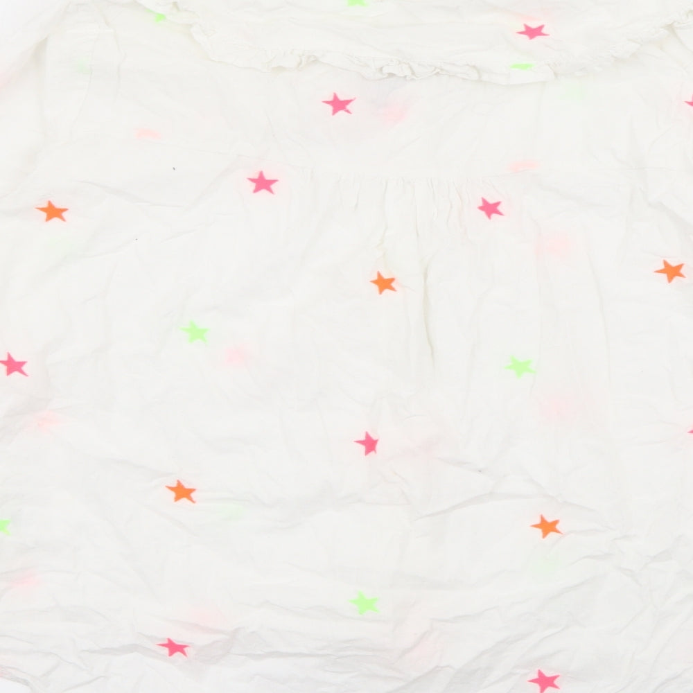 Gussy and Lou Womens White Geometric Cotton Basic Button-Up Size S Collared