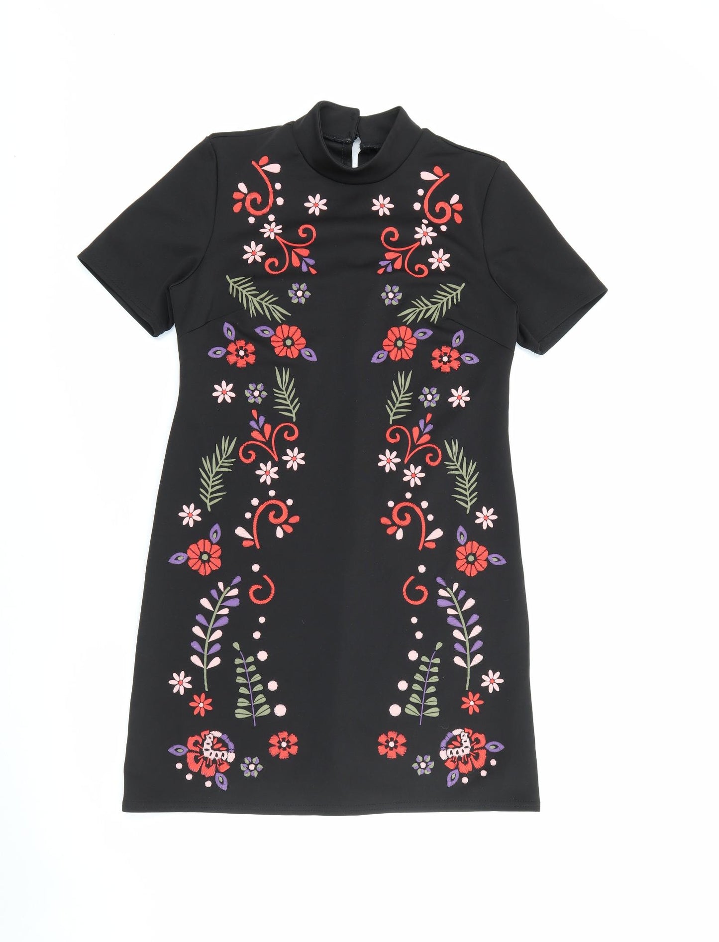 Primark Womens Black  Polyester T-Shirt Dress  Size 10  High Neck Button