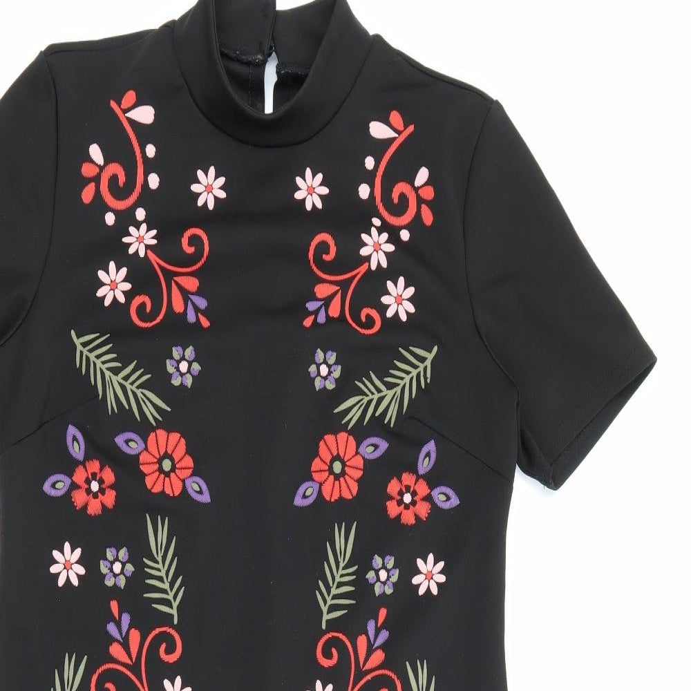 Primark Womens Black  Polyester T-Shirt Dress  Size 10  High Neck Button