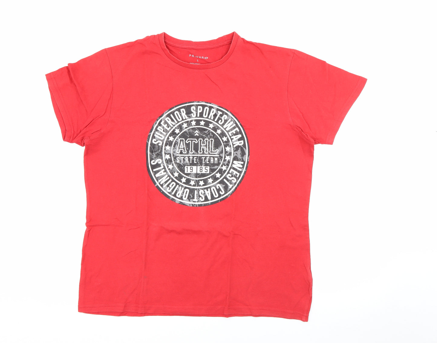 Primark Mens Red  Cotton  T-Shirt Size L Crew Neck