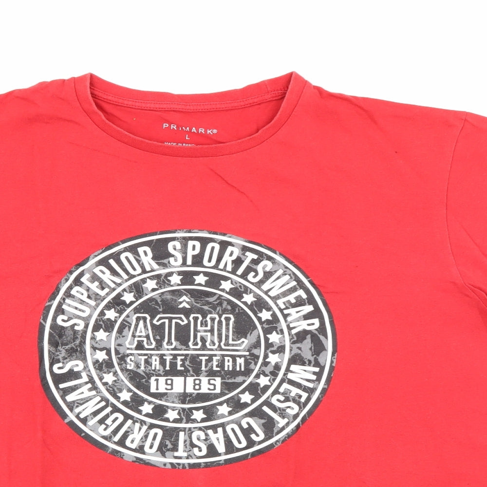 Primark Mens Red  Cotton  T-Shirt Size L Crew Neck