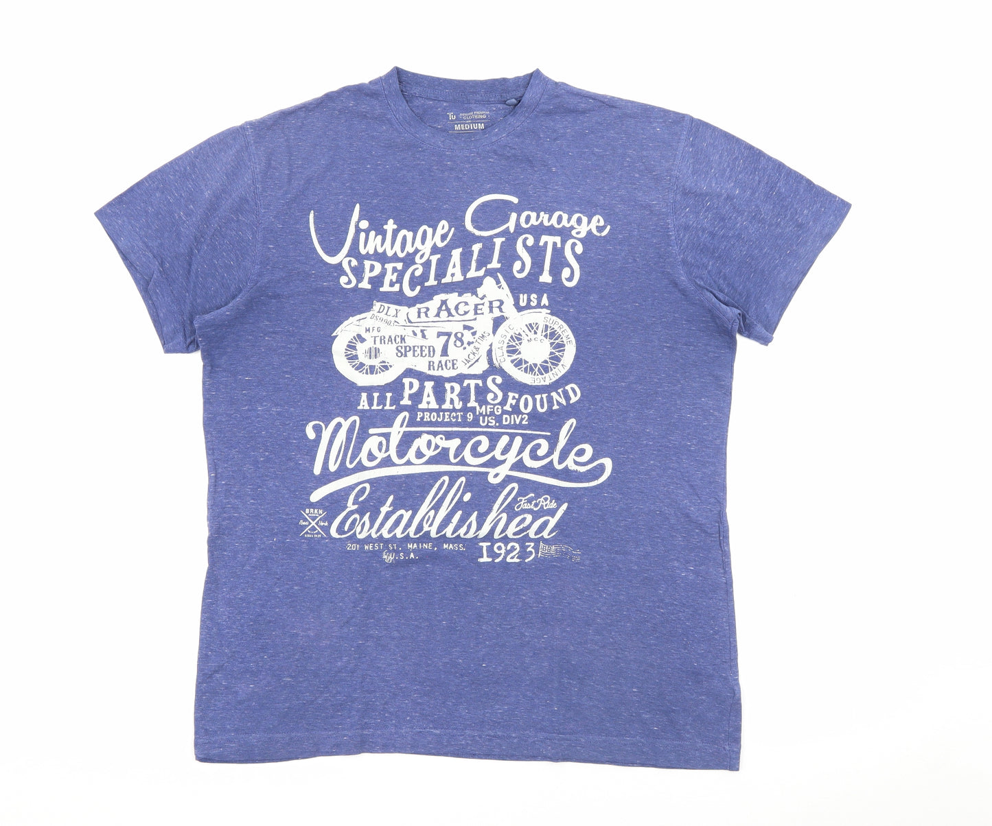 TU Mens Blue  Cotton  T-Shirt Size M Crew Neck