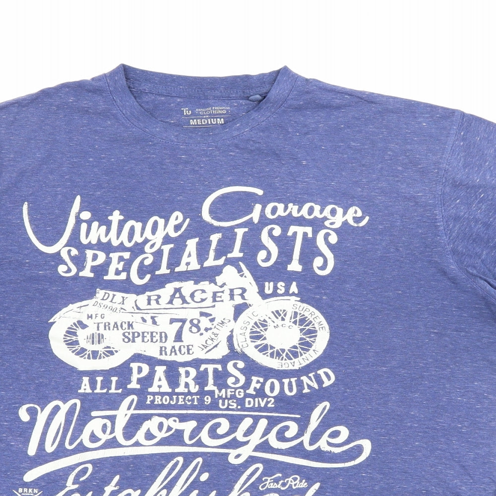 TU Mens Blue  Cotton  T-Shirt Size M Crew Neck