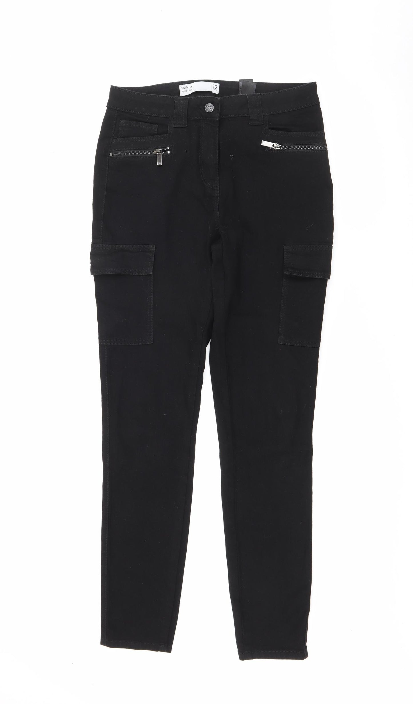 NEXT Womens Black  Cotton Skinny Jeans Size 12 L31 in Regular Button - Cargo