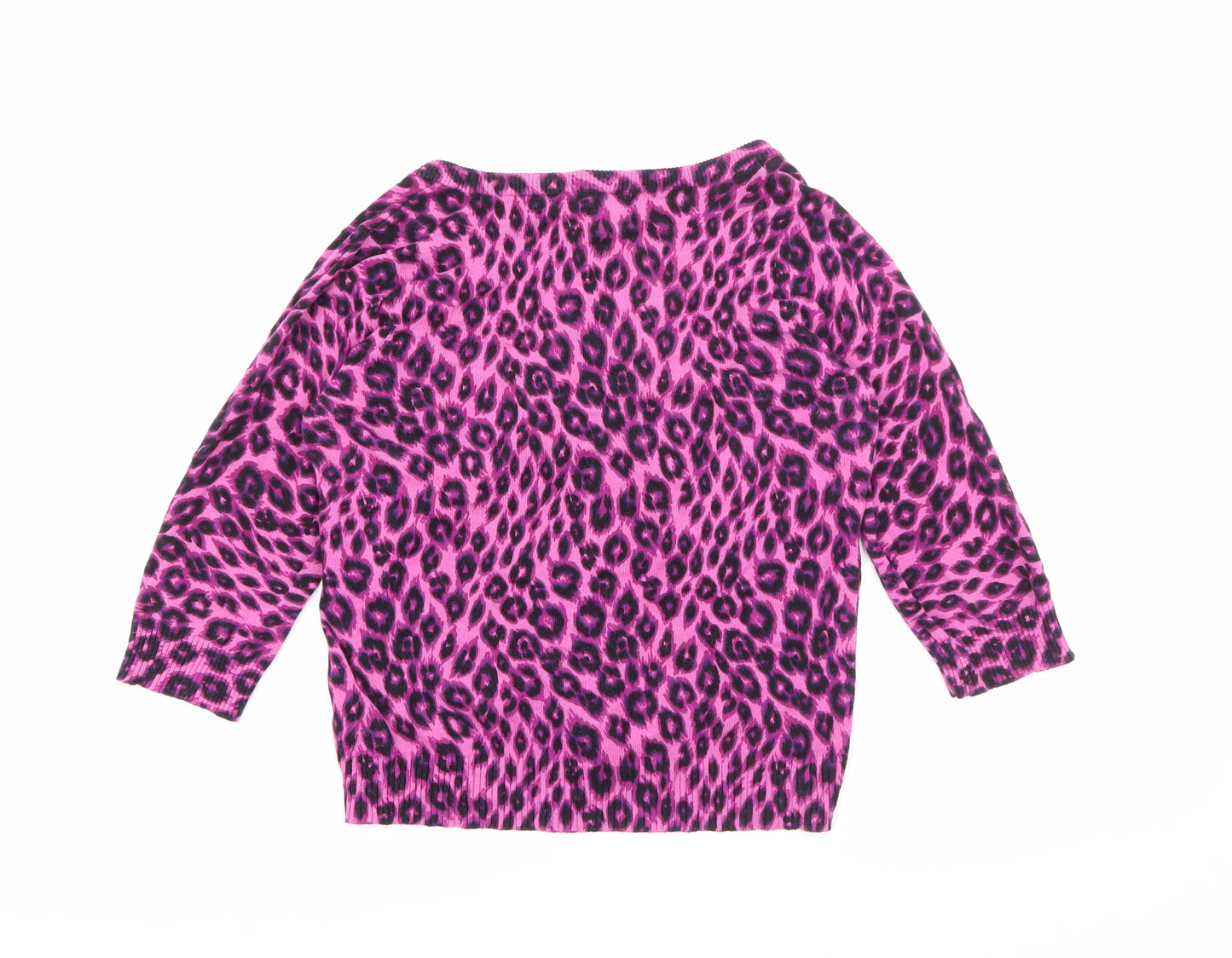 FOREVER 21 Girls Pink V-Neck Animal Print Cotton Cardigan Jumper Size 11-12 Years  Button