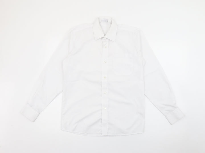 Banner Boys White  Polyester Basic Button-Up Size 13-14 Years Collared Button
