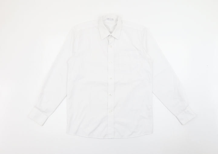 Banner Boys White Polyester Basic Button-Up Size 13-14 Years Collared Button