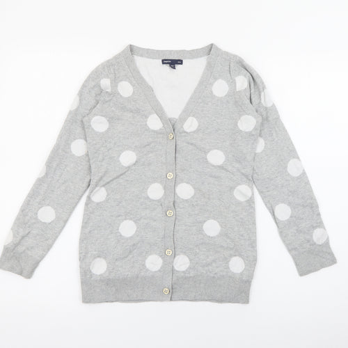Gap Girls Grey V-Neck Polka Dot Cotton Cardigan Jumper Size 10-11 Years  Button