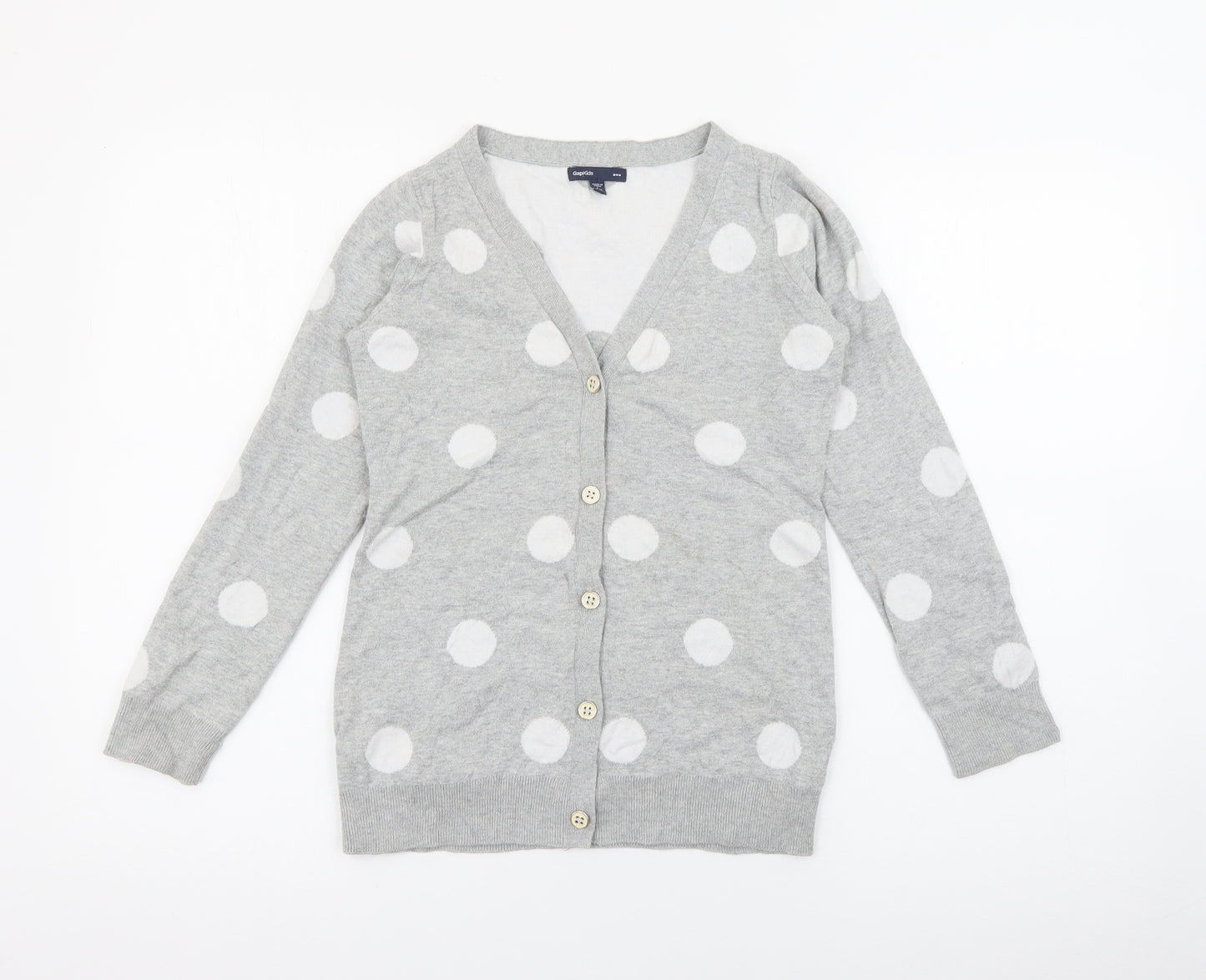 Gap Girls Grey V-Neck Polka Dot Cotton Cardigan Jumper Size 10-11 Years  Button