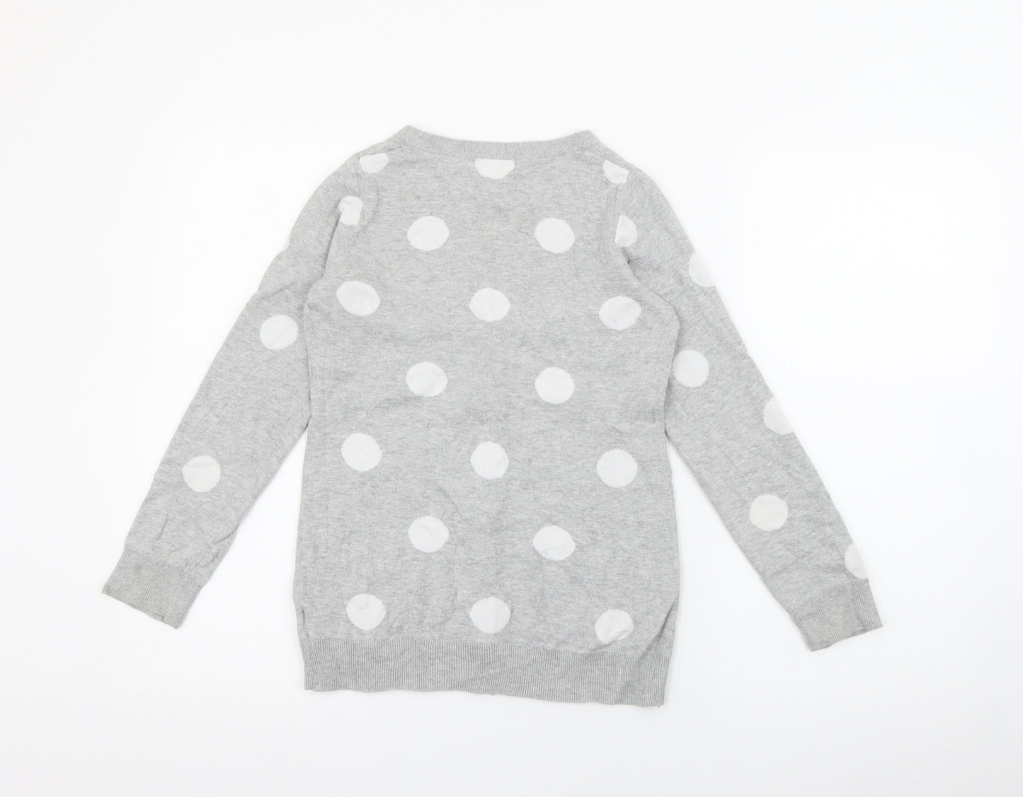 Gap Girls Grey V-Neck Polka Dot Cotton Cardigan Jumper Size 10-11 Years  Button