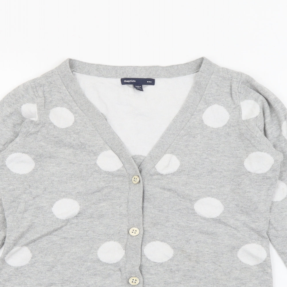 Gap Girls Grey V-Neck Polka Dot Cotton Cardigan Jumper Size 10-11 Years  Button