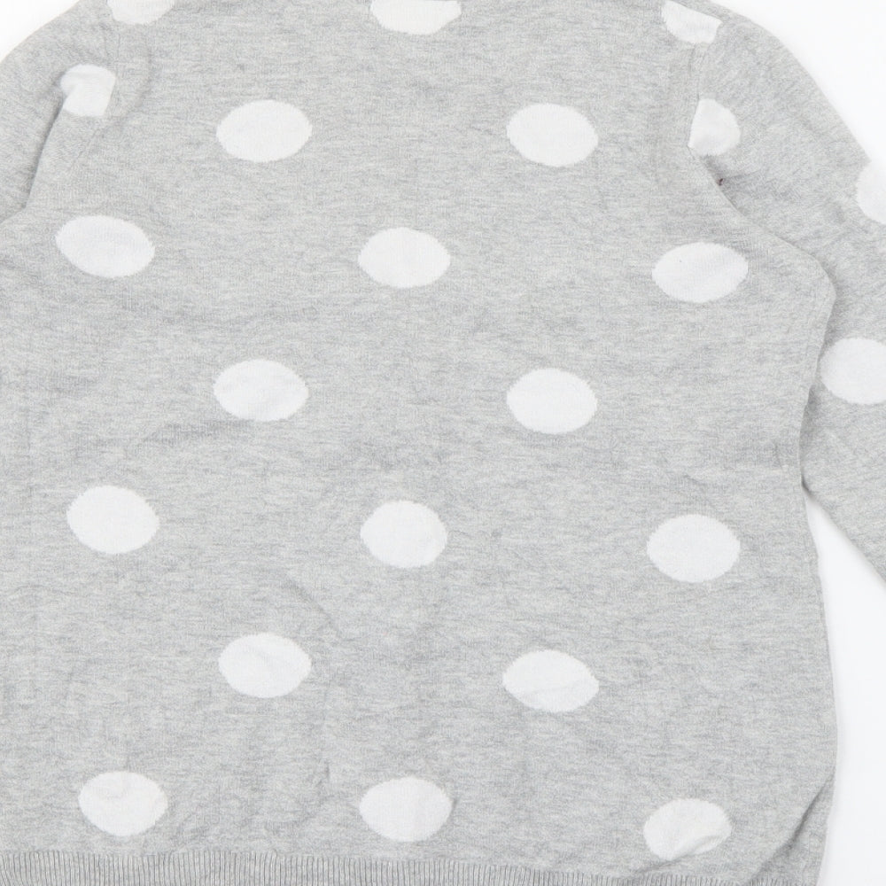 Gap Girls Grey V-Neck Polka Dot Cotton Cardigan Jumper Size 10-11 Years  Button