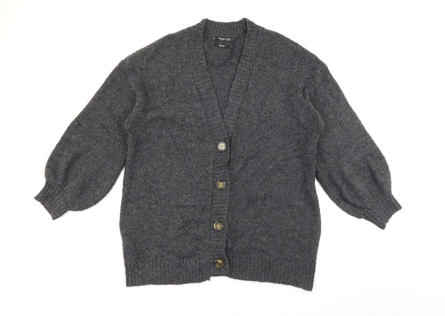 Mango Womens Grey V-Neck  Acrylic Cardigan Jumper Size XS