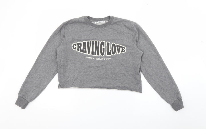 Pull & Bear Womens Grey Polyester Pullover Sweatshirt Size XS
